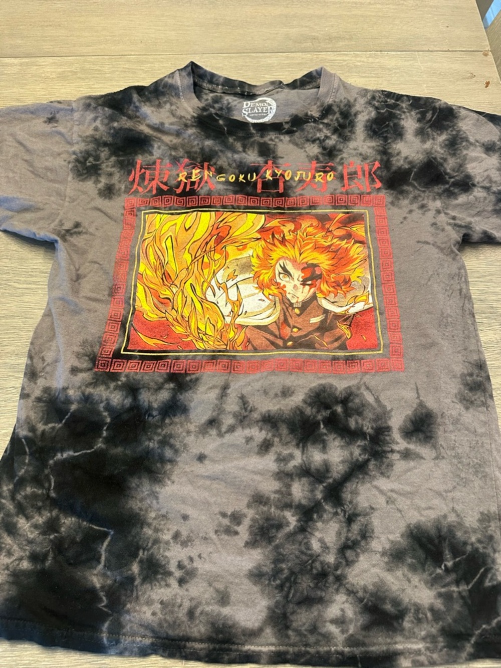 Demon Slayer Rengoku Tie-Dye Short Sleeve Tee - Black/Gray
